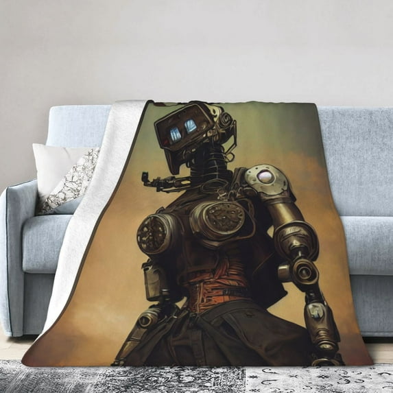 DouZhe Ultra-Soft Micro Fleece Lightweight Flannel Bed Blanket, Wild West Style Robot Print Cozy Warm Throw Blankets, 60"x50"