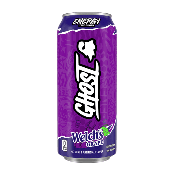 GHOST® ENERGY Zero Sugars Energy Drink, Welch's Grape, 200mg Natural Caffeine, 16 fl oz Can