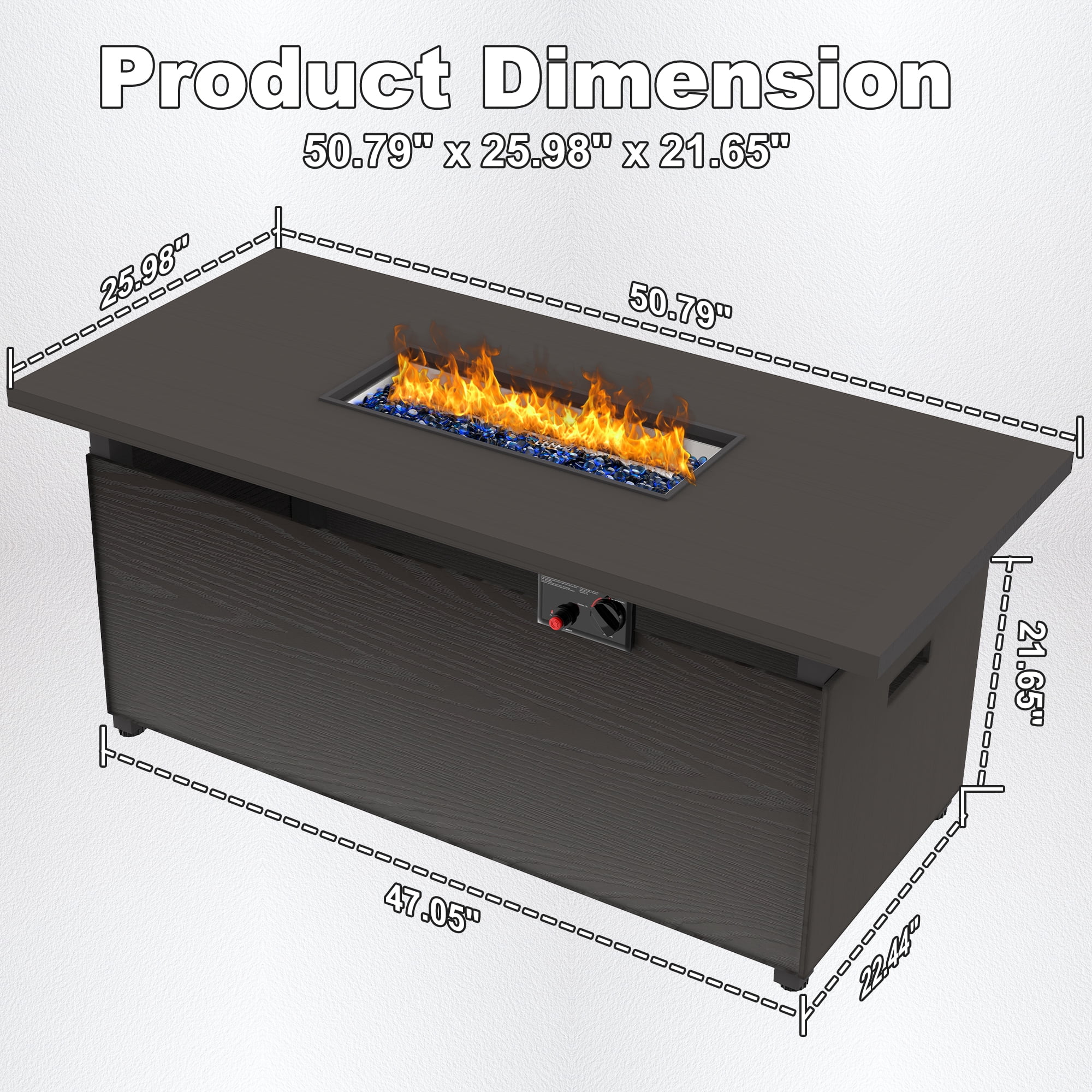 50'' Propane Fire Pit, 50,000 BTU Auto-Ignition Gas Fire Pit Table, Outdoor Fire Tables with Lid for Outside, Garden, Backyard
