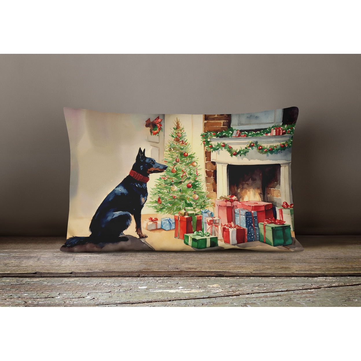 Australian Kelpie Cozy Christmas Throw Pillow 12 in x 16 in