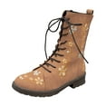 thumbnail image 5 of Floral Embroidered Mid Calf Combat Boots for Women Boho Vintage Flower Lace up Low Heel Winter Fall Riding Short Boots with Side Zipper, 5 of 6