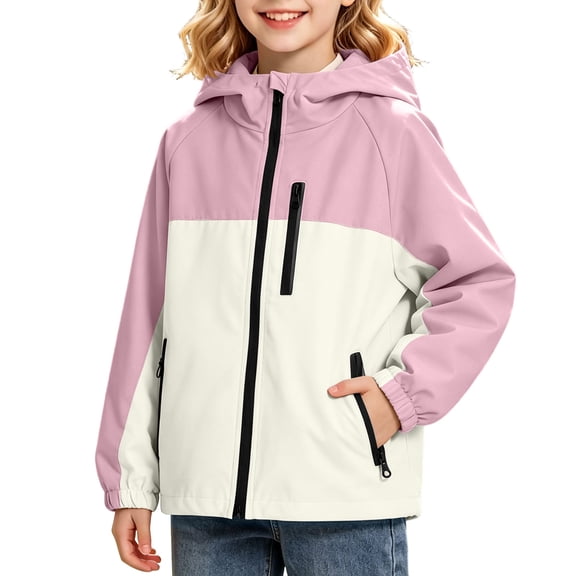 Cethrio Girls Zip up Jackets, Outdoor Lightweight Long Sleeve Waterproof Kids Windbreaker Pink Size 10-12