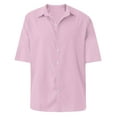 thumbnail image 3 of Huresd Men's Wrinkle Free Untucked Cuban Shirt Business Casual Button Down Tops Short Sleeve Solid Color Shirt Pink M, 3 of 4