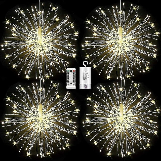 Luces de fuegos artificiales, paquete de 2 luces LED de alambre de cobre, luces de fuegos artificiales, luces de hadas, fuegos artificiales de Navidad, cadena regulable, 8 modos