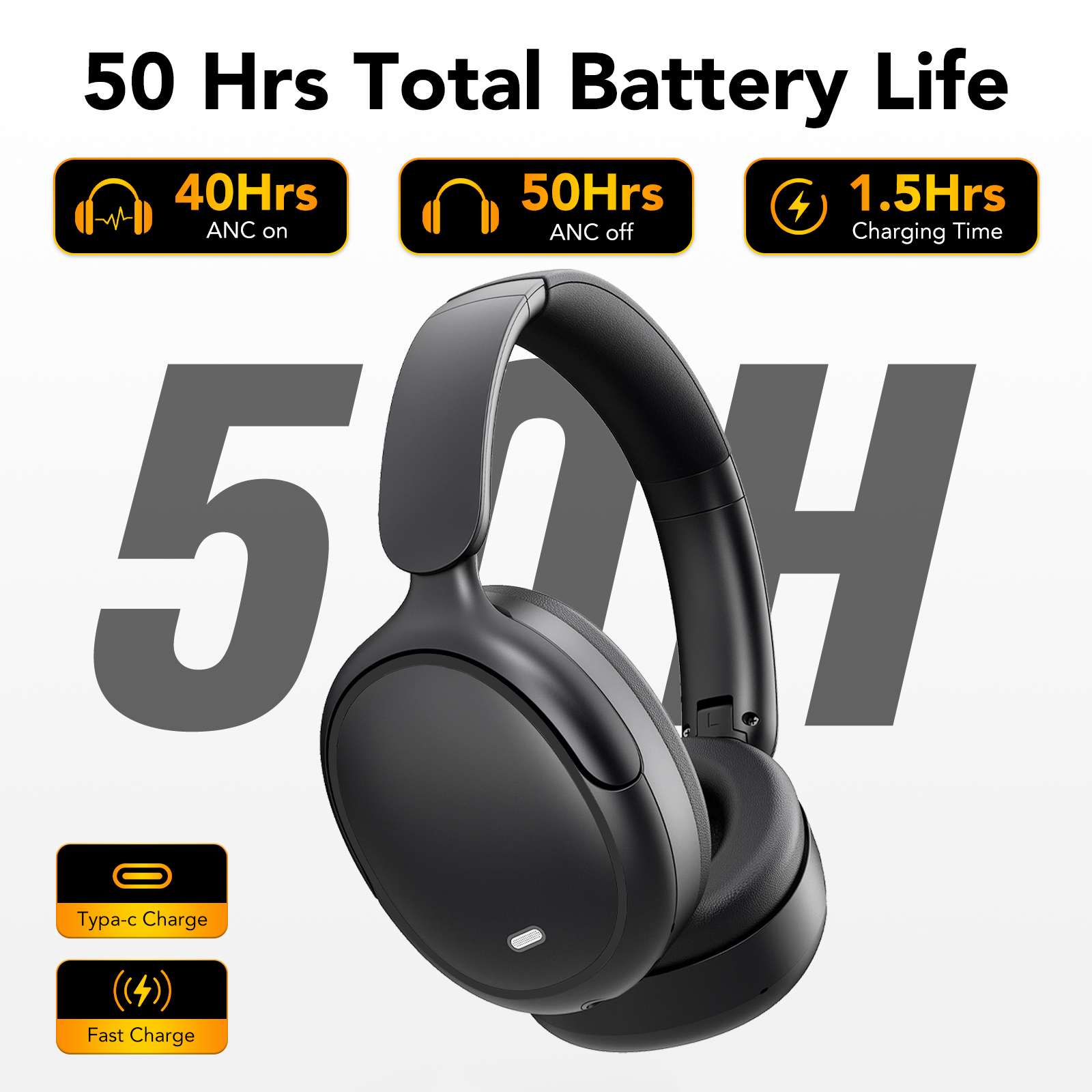 IKT Hybrid Active Noise Cancelling Headphones, 50H Battery photo 2