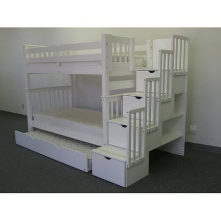 Bedz King Tall Stairway Bunk Beds Twin Over Twin With 4 Drawers In