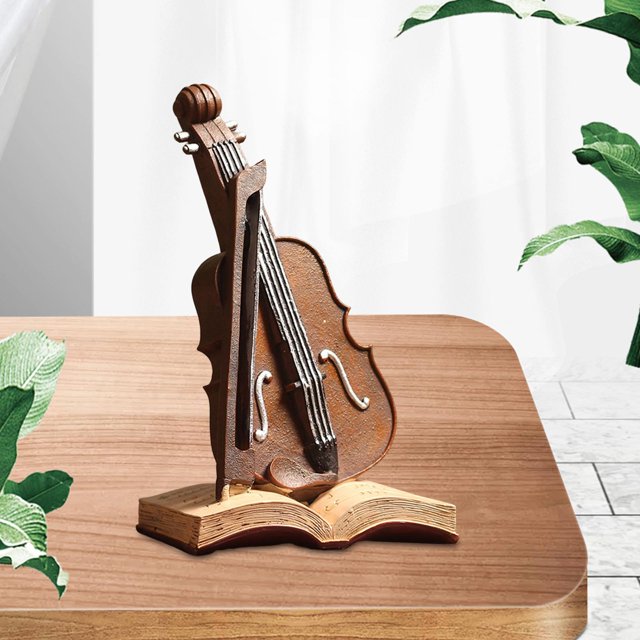 Estatua de violín de resina Decoración para el hogar Arte creativo Artesanía Instrumento musical Estatuilla Figuras coleccionables para el escritorio Marrón perfecl Estatuas de violín