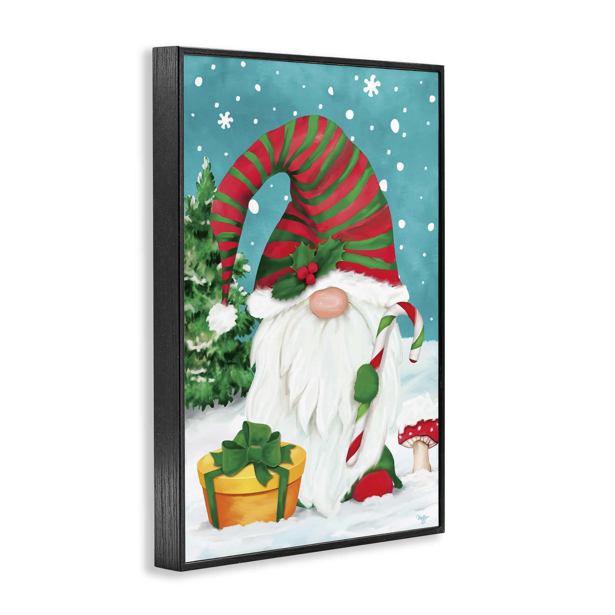 Stupell Industries Holiday Elf & Gifts Holiday Painting Black Framed Art Print Wall Art, 12 x 18