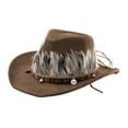 thumbnail image 2 of Sombrero de vaquero con plumas occidentales, informal, único, para hombres y mujeres, ideal para fiestas, juegos de rol y pesca. Café, 2 of 9