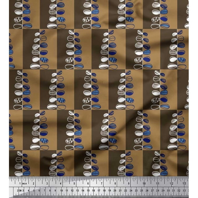 Soimoi Poly Georgette Fabric Check & Leaves Artistic Print Fabric by the Yard 52 Inch Wide