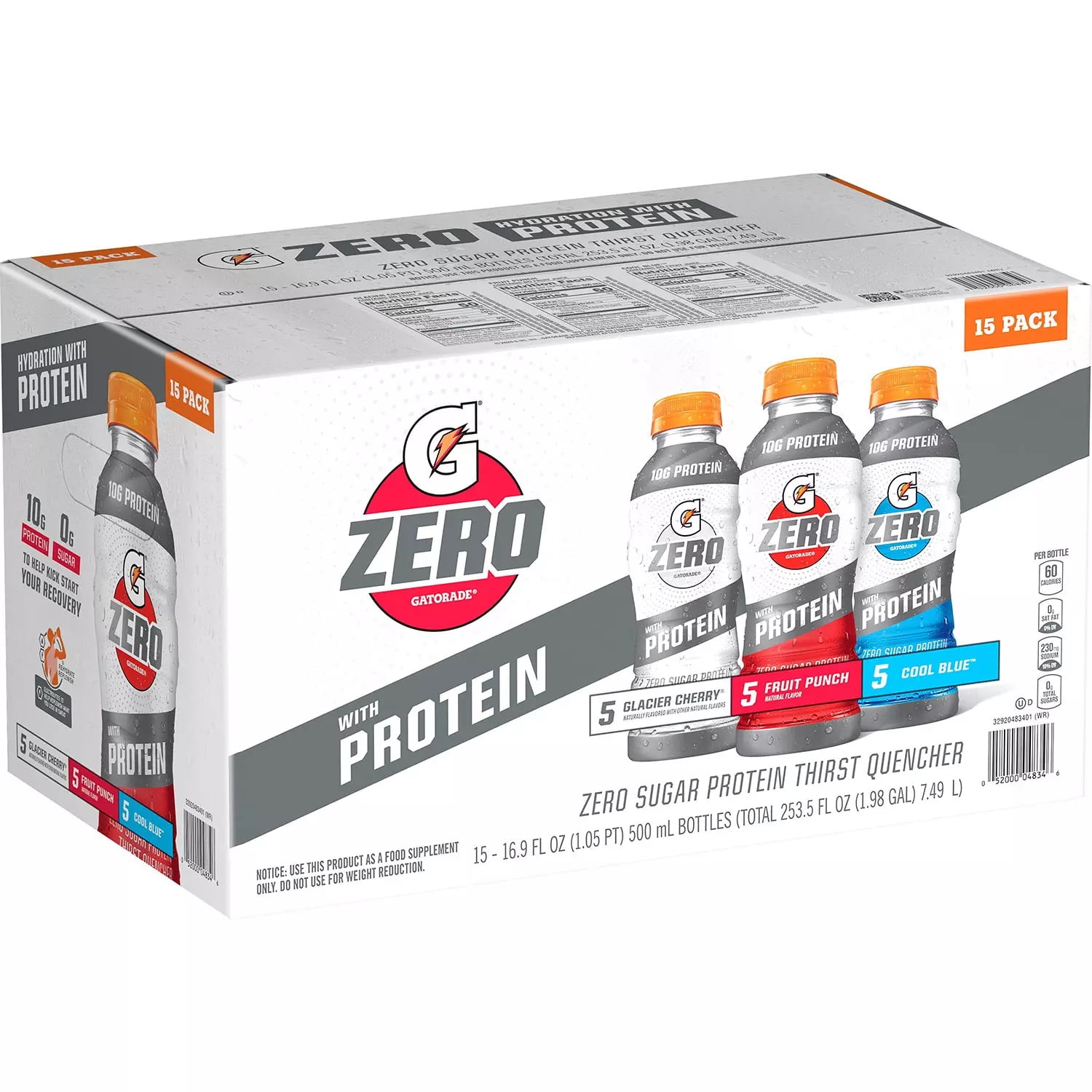 Gatorade G Zero with Protein Variety Pack, 16.9 Fluid Ounce (15 Pack