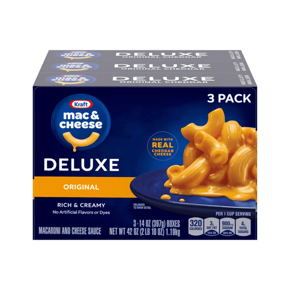 Kraft Deluxe Original Cheddar Macaroni & Cheese, 3 ct pack of 1