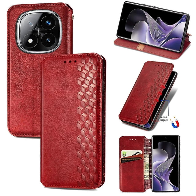 For Xiaomi Redmi Note 14 Pro 4G Case Rhombus Imprint PU Leather Wallet Phone Cover - Green