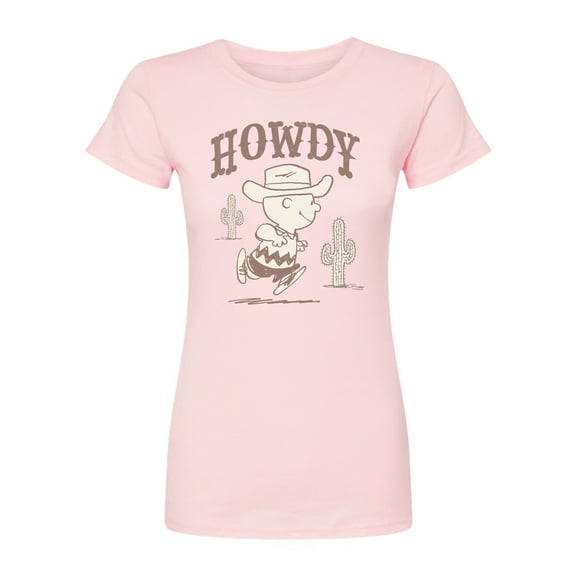 Peanuts - Howdy Charlie Brown-Juniors Fitted Short Sleeve Graohic T-Shirt