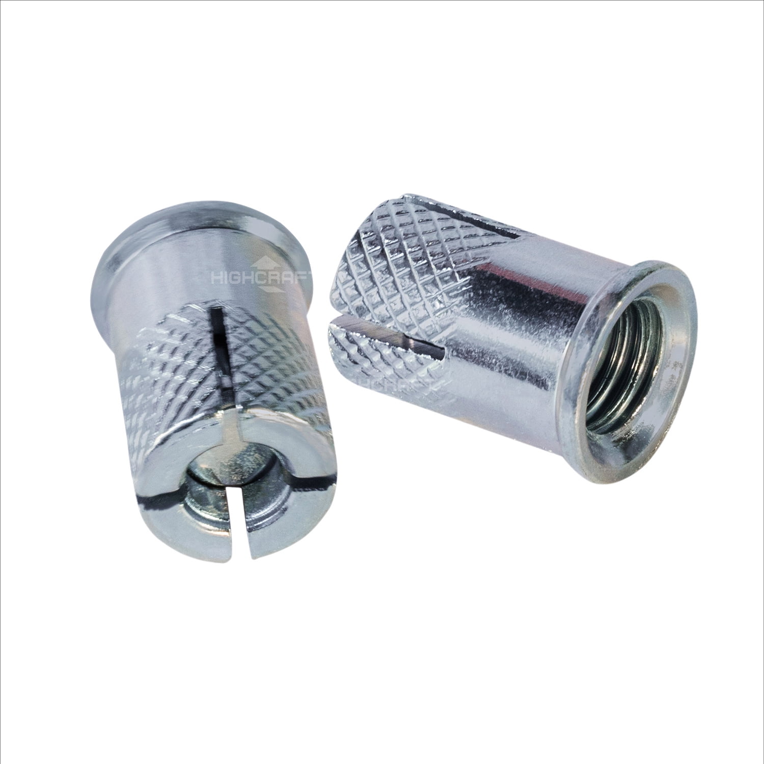 Highcraft 1/2” Mini Drop-In Anchors, Zinc Plated Steel, Knurled, 50 Pk