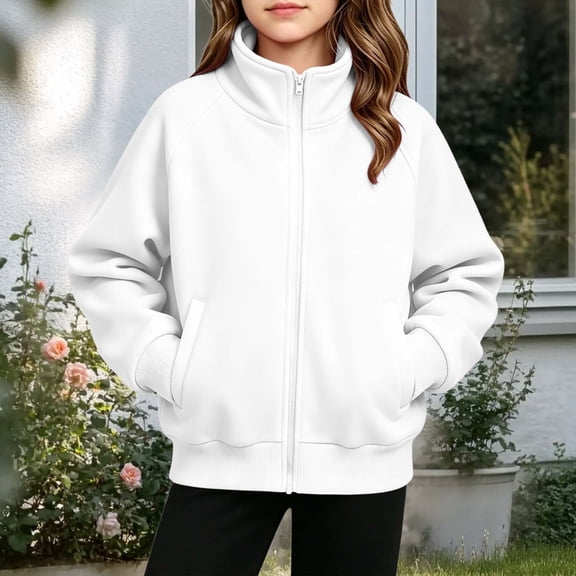 Xdegoge Girls Full Zip Athletic Jacket High Neck Workout Track Tops with Thumb Holes and Pockets Relaxed Fit Casual Running Yoga Gym Sports Sweatshirts
