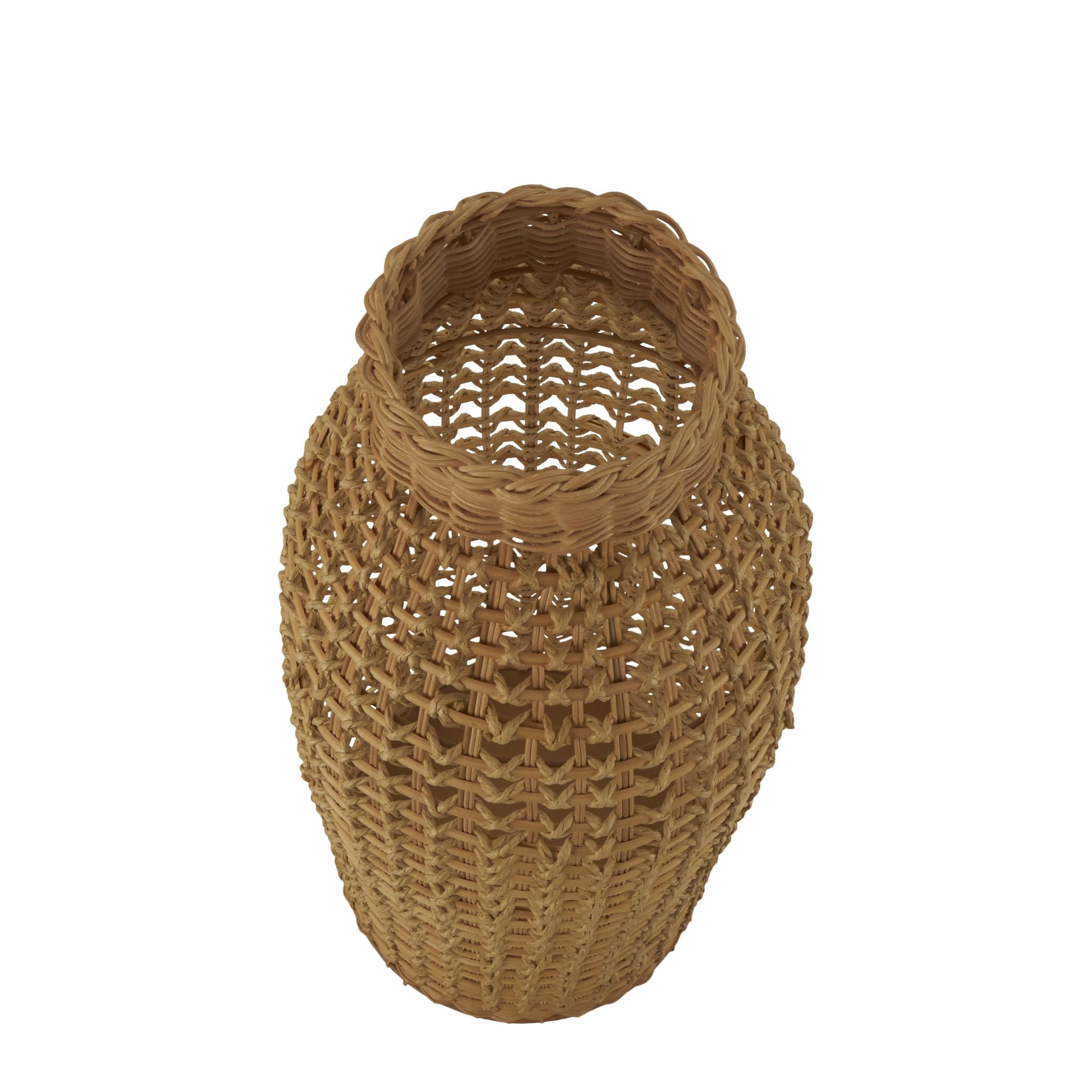DecMode 30" Handmade Woven Brown Rattan Vase with Open Framed Grid Design