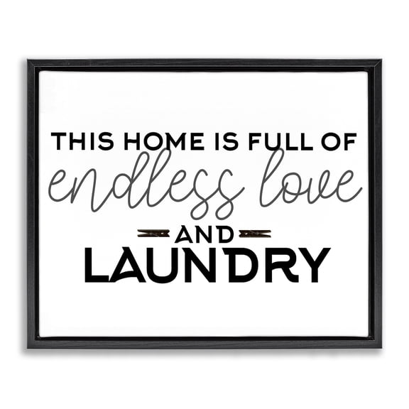 Endless Love & Laundry Minimal Black Framed Floater Canvas Wall Art, design by Kim Allen
