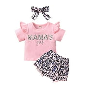 One opening Girl's 3 Piece Set Baby's Fly Sleeve T-shirt Shorts Hair Band