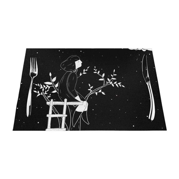 XMXY Woven Placemats Set of 6 PCS, Fairy Tale Night Painting Table Mats Washable Heat Resistant Placemats