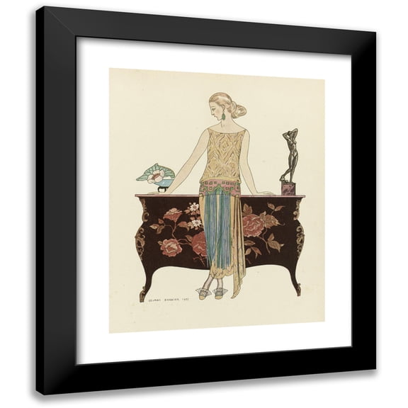 George Barbier 12x14 Black Modern Framed Museum Art Print Titled - Rosalinde. ; Robe Du Soir, De Worth (1922)