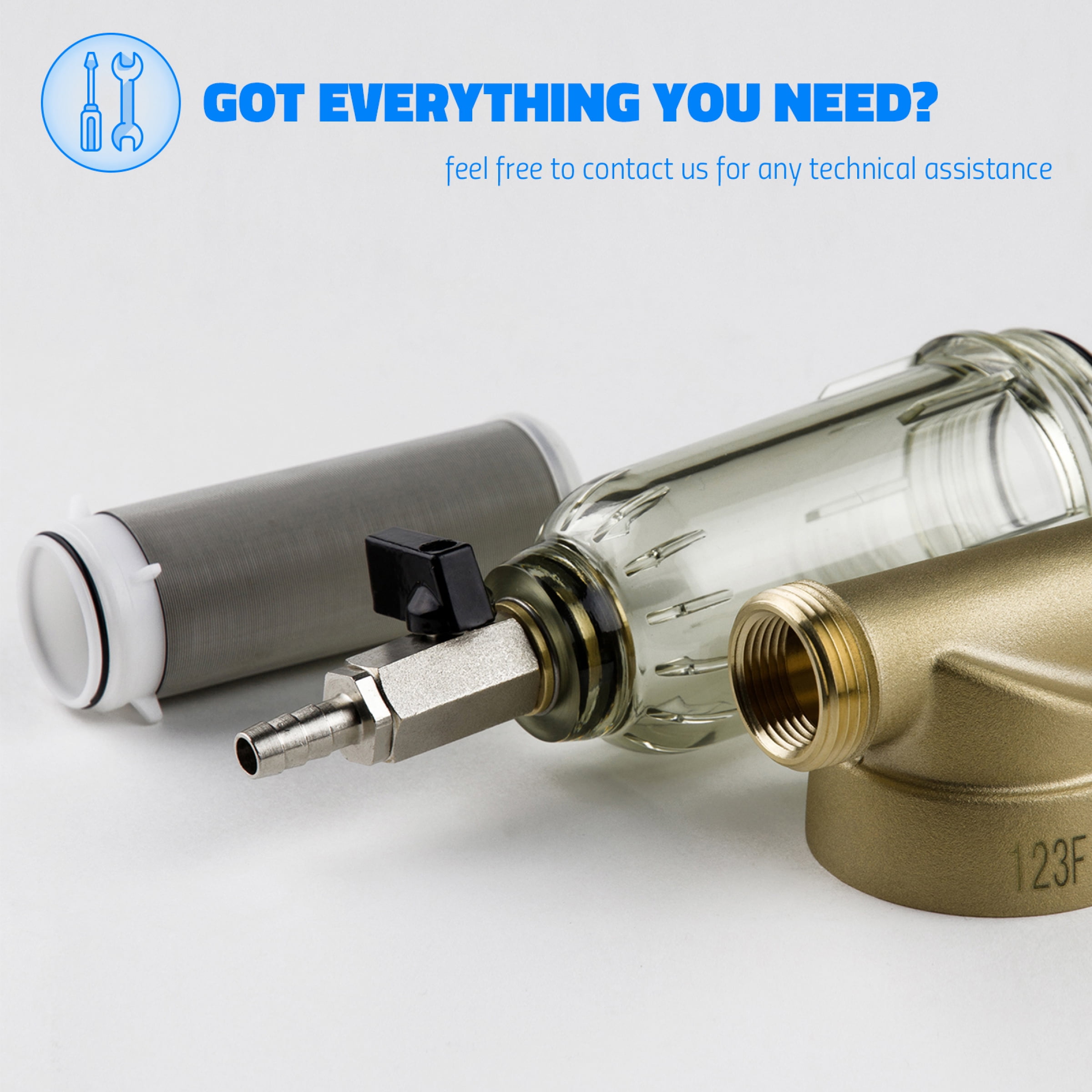 iSpring WSP-200 Spin Down Sediment Water Filter, Whole House Reusable Flushable Prefilter for Well Water, 200-Micron, 1" MNPT + 3/4" FNPT, Lead-Free Brass