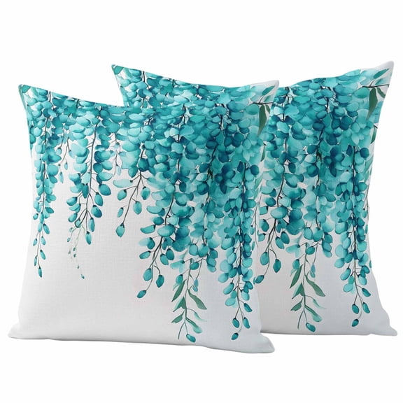 Eucalyptus Leaves Outdoor Waterproof Pillow Covers, Green Botanical Plants Watercolor Decorative Square Throw Pillowcase Sofa Cushion Sham for Patio/Couch/Chair, 16"x16" 2 Pack