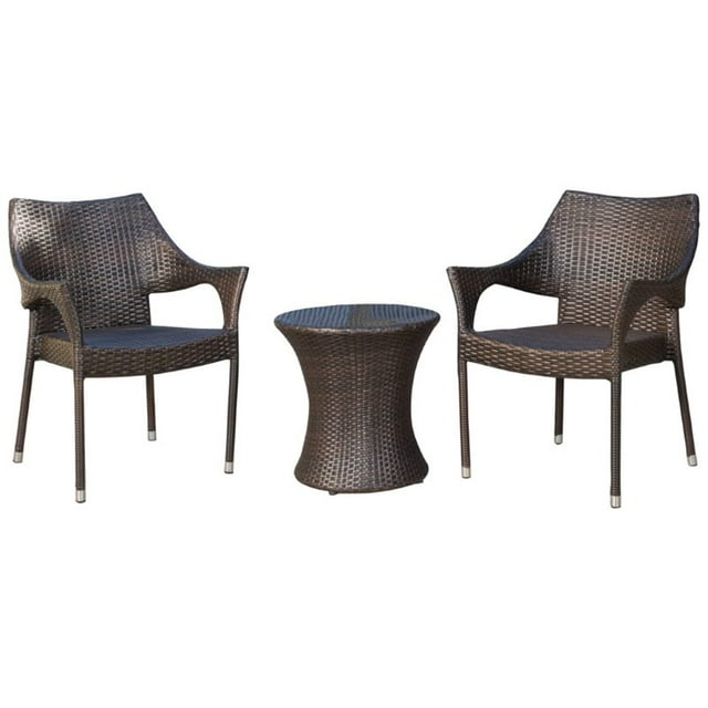 Noble House Mirage 3 Piece Outdoor Wicker Conversation Set in Brown
