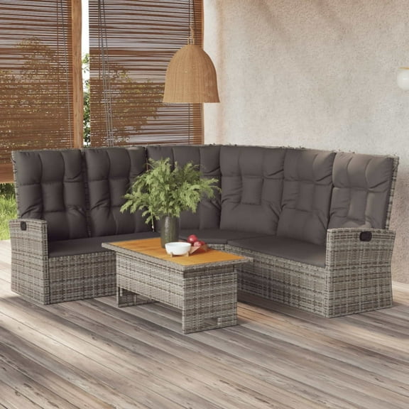vidaXL Patio Furniture Reclining Sectional Sofa with Cushions Poly Rattan