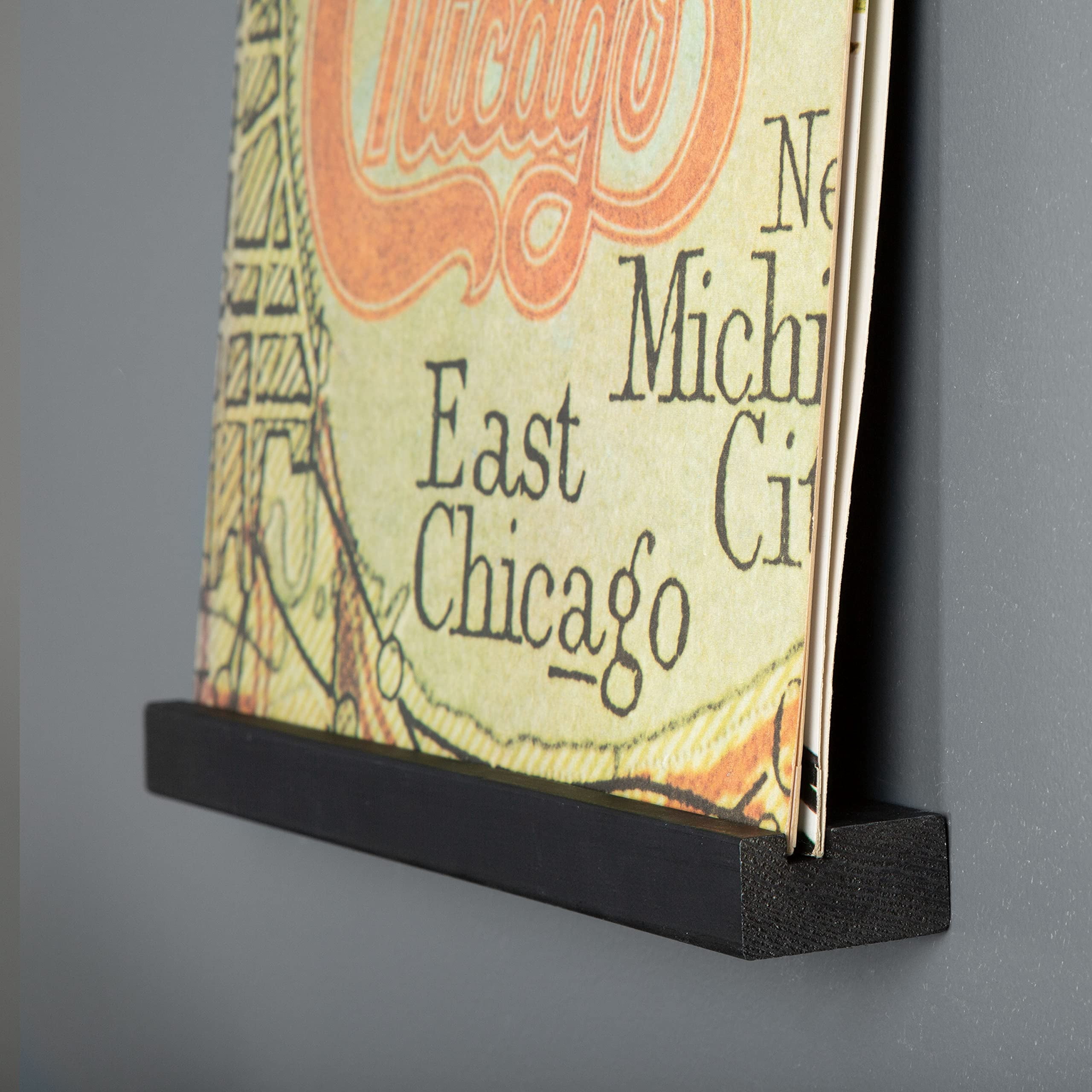 Ilyapa Record Display Wall Mounted Shelf, 8 Pack - Black Wooden Record Holder with Mounting Hardware