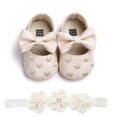 thumbnail image 1 of Walkers Zapatos Con Lazo De Princesa Para Bebés Niñas Con Diadema Conjunto De Primeros Caminantes Recién Nacido Prewalker Suave Antideslizante Suela Zapato 0-18 Meses, 1 of 4