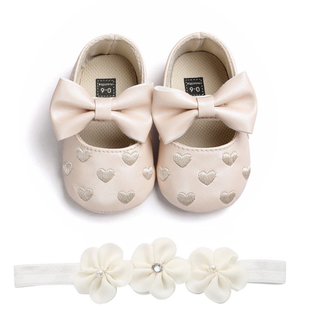 Walkers Zapatos Con Lazo De Princesa Para Bebés Niñas Con Diadema Conjunto De Primeros Caminantes Recién Nacido Prewalker Suave Antideslizante Suela Zapato 0-18 Meses