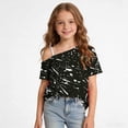 thumbnail image 4 of Virmaxy 5-14 Years Ink Splatter One-Shoulder Top Cold Shoulder Casual Top Loose Short Sleeve T-Shirts for Casual Daily and Summer Wear, 4 of 9