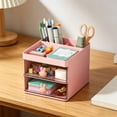 thumbnail image 4 of Cute Desk Organizer with 2 Drawers, Stationery Office Supplies, Makeup Brush Storage Organizer for Small Item Storage, Durable Desk Accessories Pens Pencils Scissors Organizer, 1Pc(Pink,6.3x4.7x4.5"), 4 of 9