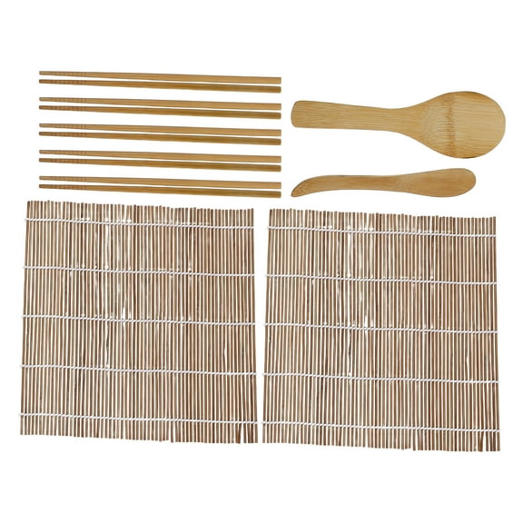 Masteelf Bamboo Sushi Making Kit with Mat Chopsticks and Spreader for Kitchen Use Light Brown 9 Pieces