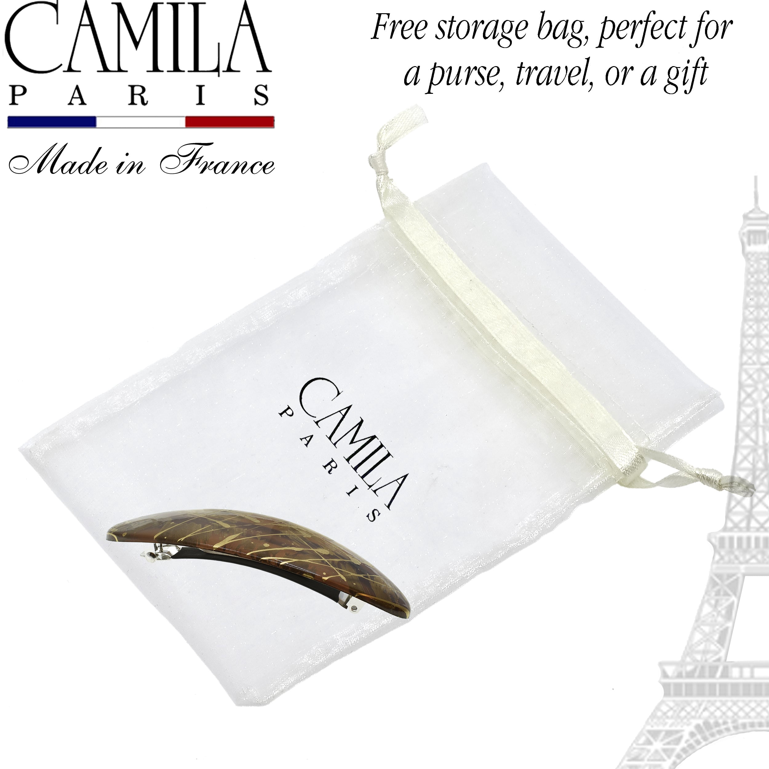 Camila Paris CP3872 French Hair Barrette Clip Oval, Strong Hold Grip Hair Clips for Women, No Slip Rubberized Metal Closure, Durable Styling Girls Hair Accessories, Made in France
