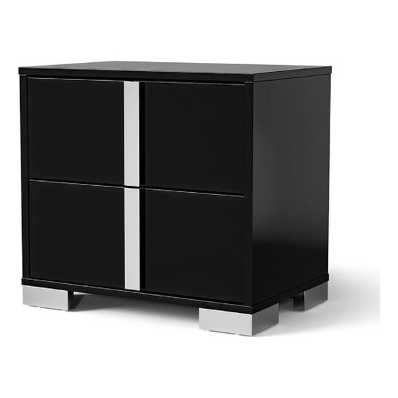 Suni Nightstand- Piano Black Wood with UV Finish- 2 Drawers- 24 Inch