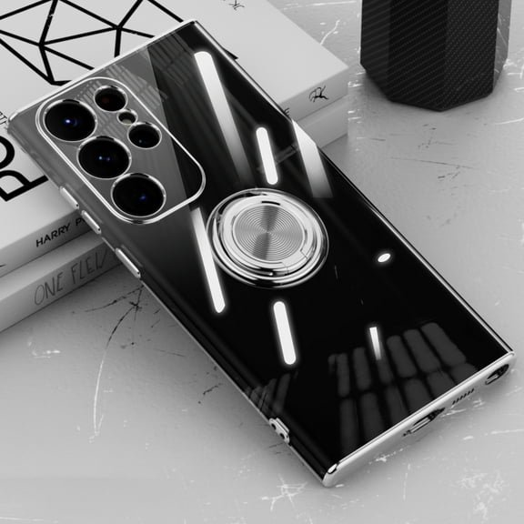 Allytech Clear Plating Case for Samsung Galaxy S24 Ultra with Stand, 360° Rotatable Magnetic Ring Holder Support Car Mount,  Soft TPU Bumper Ultra Thin Slim Protective Case for Women Men - Silver