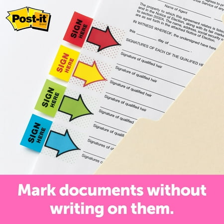 Post-it 1" Wide "Sign and Date" Flags, Bright Green, 2 Dispensers