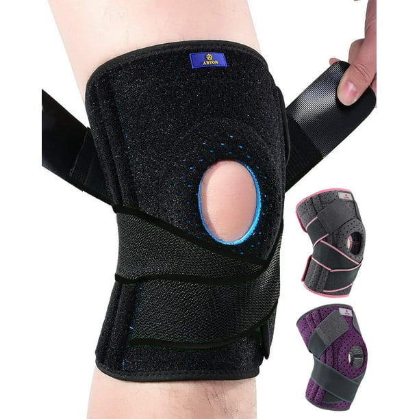 Rodillera ABYON para hombres y mujeres con desgarro de menisco, talla grande, con estabilizadores laterales dobles y correas de compresión cruzadas para aliviar el dolor de rodilla, ligamento cruzado