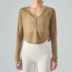 thumbnail image 1 of Traje de yoga fino con cuello en V, camiseta exterior corta de manga larga, blusa deportiva holgada para exteriores, blusa deportiva transpirable de verano para mujer, 1 of 6