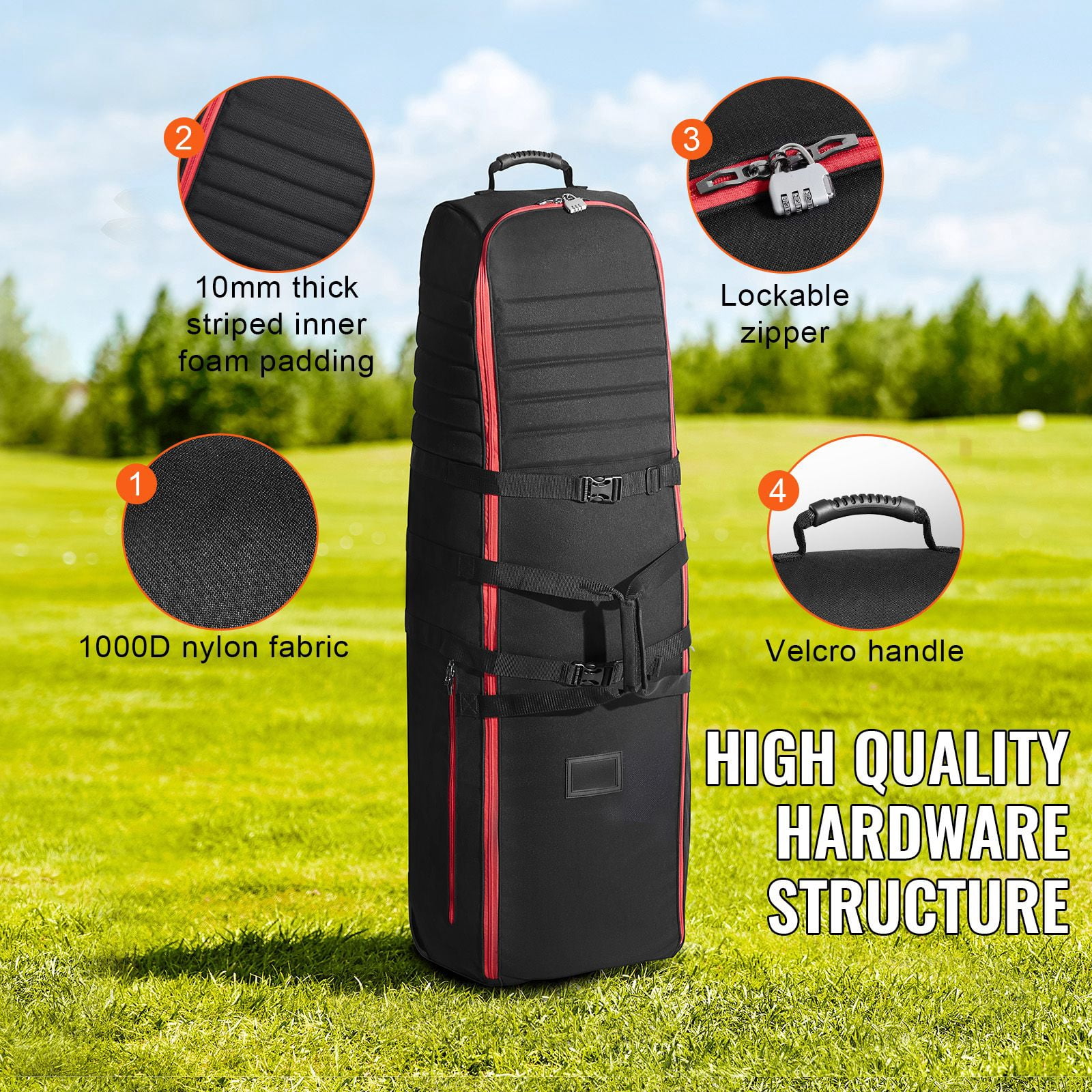 Golf Club Travel Bag with Wheels - 1000D Nylon Durable Golf Luggage Cover for Air Travel