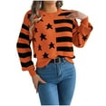 thumbnail image 2 of Pisexur Chandails pour Femmes Chandail Doux et Confortable, Haut Tricoté à Blocs de Couleur pour Femmes à Col Rond, Manches Longues, Chemisiers, Chandail à Enfiler, Chandail à la Mode Orange, m, 2 of 9