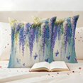 thumbnail image 3 of Purple Floral Outdoor Waterproof Pillow Covers, Spring Nature Butterfly Leaf Smear Art Decorative Square Throw Pillowcase Sofa Cushion Sham for Patio/Couch/Chair, 20"x20" 2 Pack, 3 of 8