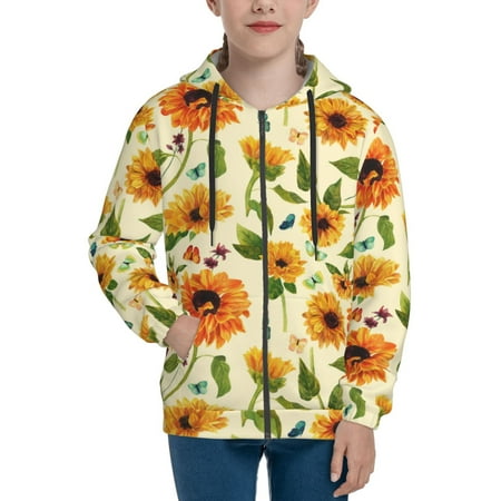 

Hoodies for Women Sunflowers And Butterflies Long Sleeve Sweatshirt Drawstring Zip Up Hoodie with Pockets Teen Girl Clothes