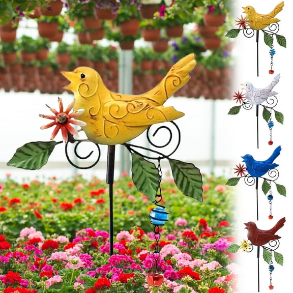 Oefntac Garden Stakes Metal Bird Garden Stakes Decorative Flowers Indoor Outdoor Patio Detailed Spring Sculpture Yard Ornaments Weatherproof Distressed Easy Install