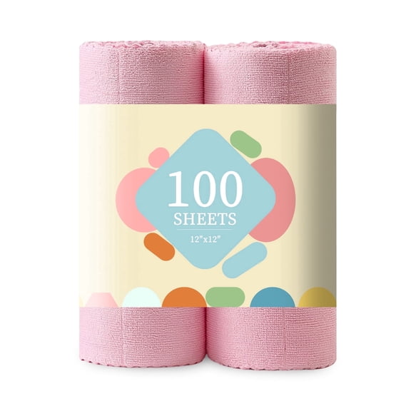Jessy Home 2 Rolls Cleaning Cloth Pink, 100 Sheets Reusable Paper Towels, 12"x12" Lint Free, Absorbent & Scratch Free Microfiber Towels for Kitchen