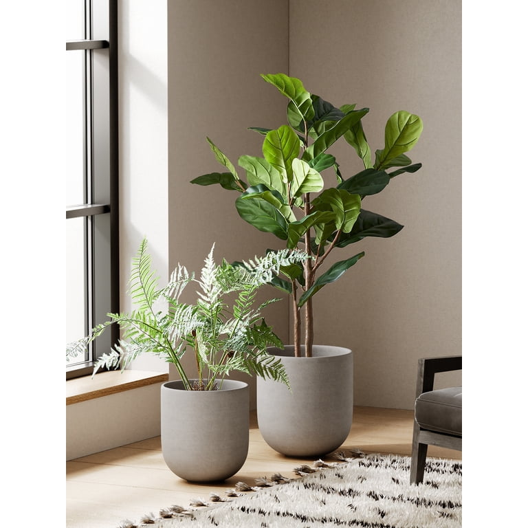 BEMAY 12inch Plant Pot, Large Ceramic Indoor Plant Pot with Drainage Hole &  Rubber Plug for Garden & Patio Deco, Gray Flower Pot