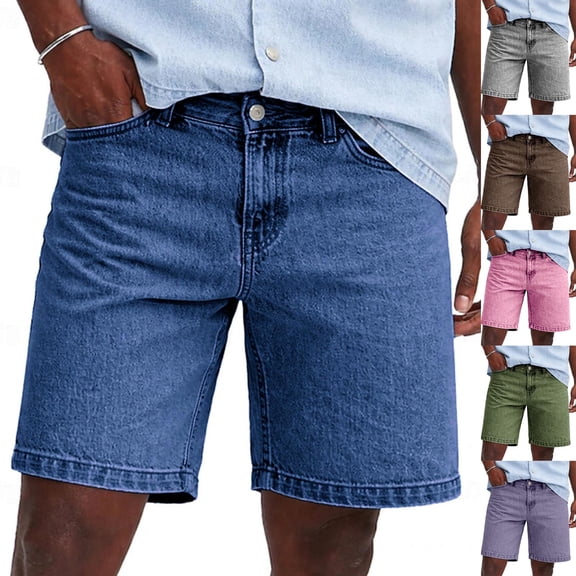 Miluxas Men's Jorts Baggy Jean Shorts Mid Waist Vintage Summer Denim Shorts Purple XL(XL)