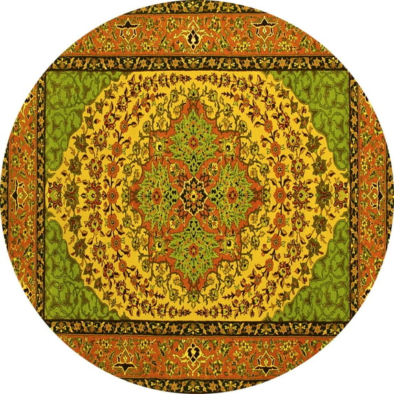 Ahgly Company Machine Washable Indoor Round Persian Yellow Traditional Area Rugs, 8' Round
